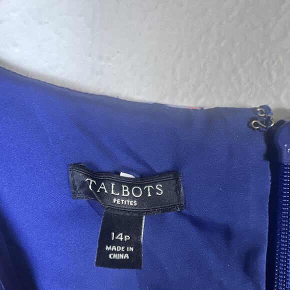 Talbots Floral blue Ombre Sheath Career Dress Size 14 petite scoop neck office - Picture 6 of 13